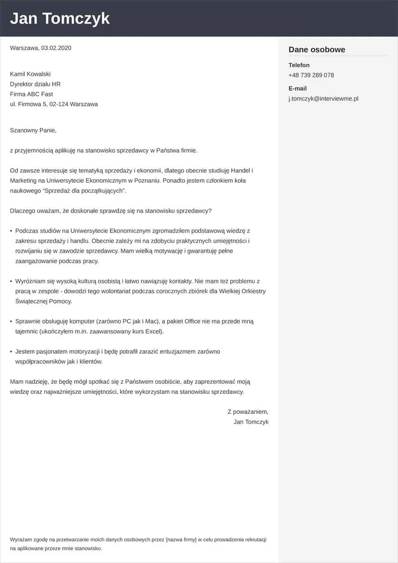 List motywacyjny bez doświadczenia